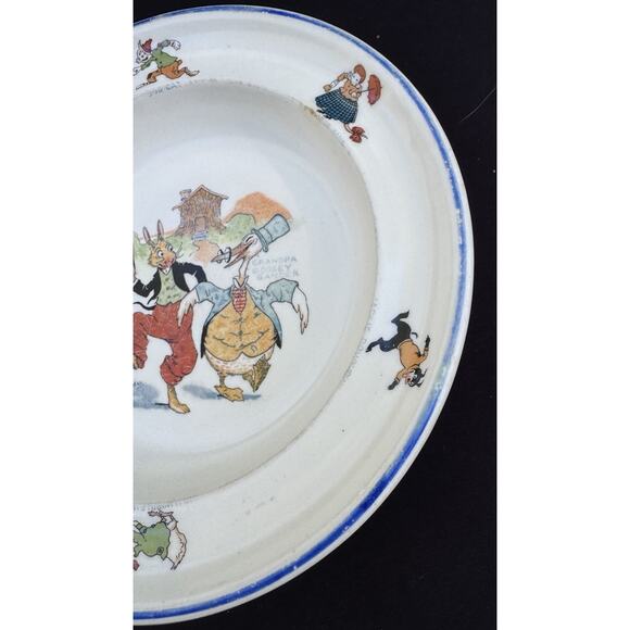 Antique 1924 Uncle Wiggly Grandpa Goosey Gander Sebring Pottery Co 8.5” Bowl - Picture 4 of 8